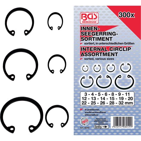 Anelli di ritenzione interni da 3 a 32, assortimento di 300 anelli di ritenzione