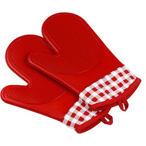 Gants de cuisine la pâtisserie résistants à la chaleur, maniques en silicone pour la cuisine, les grillades, avec doublure en coton et le barbecue, ro (1/5)