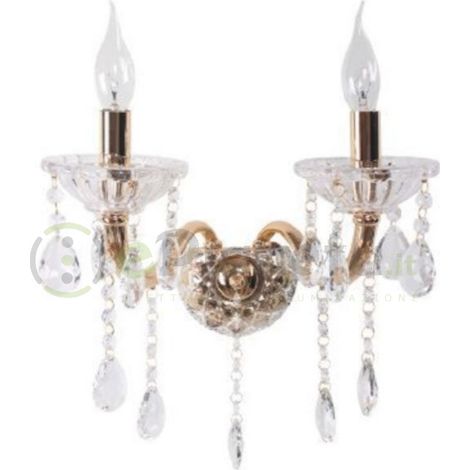 Applique da parete classico 2 braccia attacco piccolo E14 oro argento vetro con cristalli lampada vintage  Oro