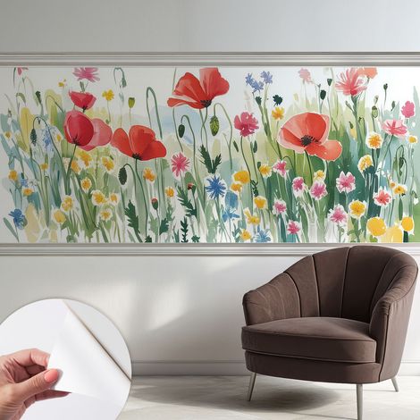 Selbstklebend Tapete modern - Wanddeko für Küche - Klebefolie Wand - luxus Look Sommerwiese 250x104 cm (1/5)