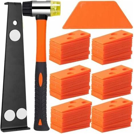 Kit d'Installation pour Sol Stratifié,Kit Pose Parquet Stratifié avec 60 Entretoises Bloc de Frappe, Barre de Traction Robuste et Maillet en Fibre de Verre, Poignée Souple Antidérapante (1/4)