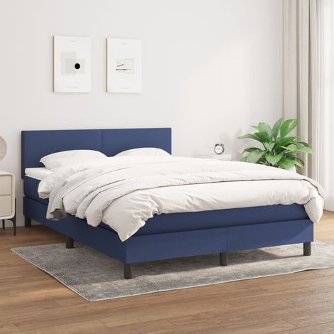 vidaXL Sommier à lattes de lit avec matelas Bleu 140x190 cm Tissu (1/5)