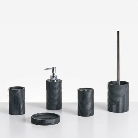 Conjunto de 5 accesorios de baño jabonera dispensador de jabón escobilla de inodoro vaso soporte para cepillos de dientes negro Sepahua
