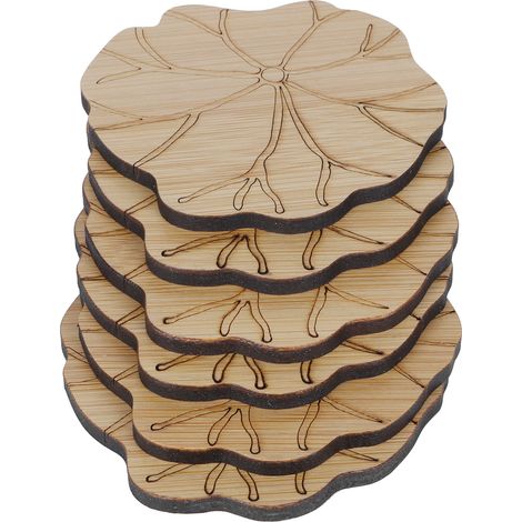 Lot de 6 dessous de tasse en bambou, isolants thermiques, motif feuille de lotus, pour la table. (1/5)