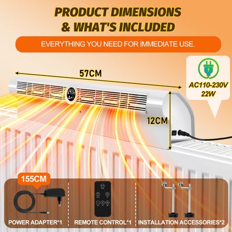 TolleTour Ventilador para radiador con sensor térmico, 6 salidas de aire, 3 velocidades, temporizador 1–24 h, mando a distancia, luz RGB, blanco (1/5)