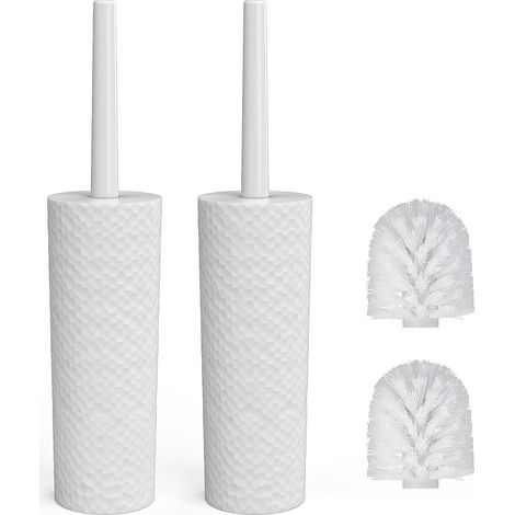 Toilet Brush and Holder Set of 2 with Plastic Handle and Soft Bristles, 4 Toilet Brush Heads for Bathroom, Ergonomic, Elegant, Durable (White) (1/5)