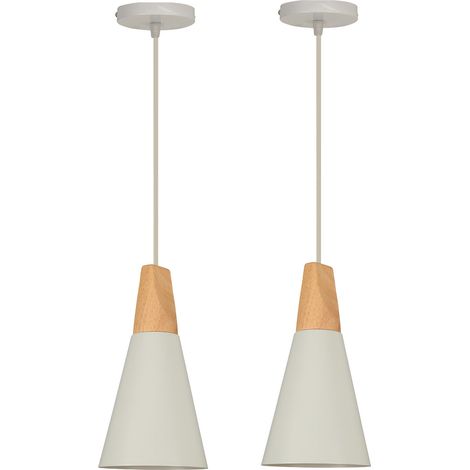 Stoex – Suspension luminaire nordique rétro en métal et bois – Abat-jour blanc – Hauteur 17 cm, diamètre 14 cm – Ampoule E27 non incluse