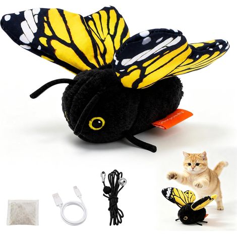 Jouet pour chat papillon à capteur intelligent, mouvements d'ailes réalistes, déclenchement par capteur, jaune. (1/5)