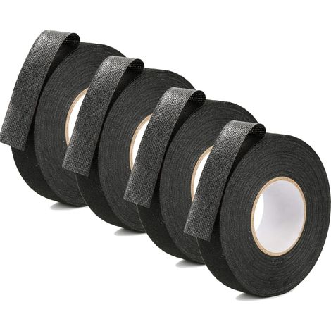Ruban Isolant - Tissu Noir 19 mm x 15 m - Résistant à la Chaleur Jusqu'à 150 °C - Usage Automobile et Général - 4 Rouleaux (1/5)