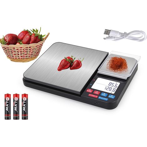 Balance 5 kg/0,1 g avec écran LCD et plateau en acier inoxydable. (1/5)