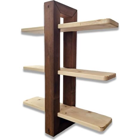 Mensola da Parete in legno massello Sospesa, a 3 Ripiani Scorrevoli, 48x12x59h cm, Bicolor (1/5)