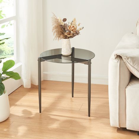 Mesa auxiliar Ulökantaa redonda Ø50x50 cm cristal ahumado Gris [en.casa]