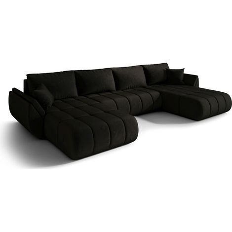 Canapé d’angle velours panoramique convertible avec coffre LUMEN-Gris foncé (1/4)
