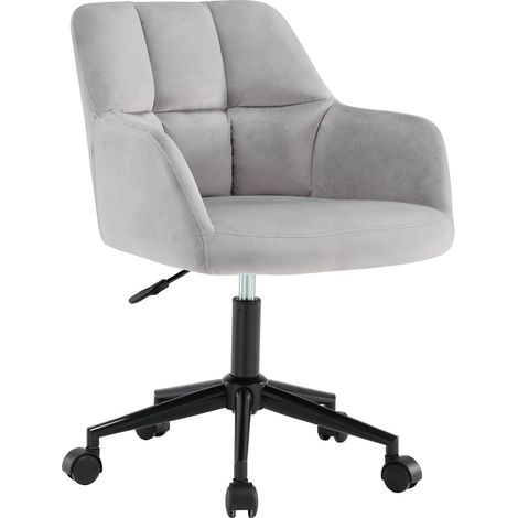 Wahson Sedia da Scrivania Girevole Sedia da Ufficio Imbottita con Rotelle Regolabile in Altezza per Studio, Velluto, Grigio