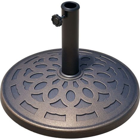 Outsunny Sonnenschirmständer aus Harz 14kg Schirmständer Griffe, Rund Schirmhalter, Schirmgewicht für Sonnenschirm 38mm/48mm Rohrdurchmesser, für Balkon, Terasse, Garten, Bronze (1/5)