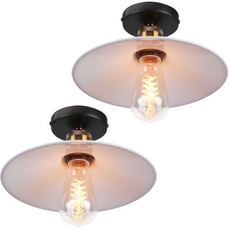 royaluxe- 2X Lampe De Plafond En Métal Antique 22CM Plafonnier Rétro Vintage E27 60W Pour Salon, Salle À Manger, Bar, Cafétéria, Restaurant (Blanc) (1/5)