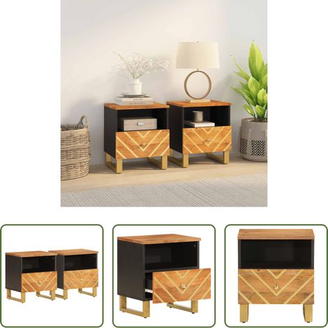 Bois de manguier - Tables de chevet 2 pcs marron et noir bois de manguier solide (1/5)