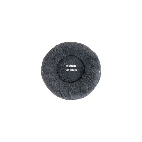 Tapis rond souple pour chien et chat, 120 cm, antidérapant, lavable en machine, en peluche douce pour réduire le stress – gris foncé (1/4)