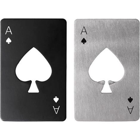 Bottle Opener - Poker Beer - Stainless Steel - 2 Pieces - Black and Silver (1/4)