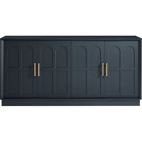 Très grand buffet avec espace de rangement, vitrine moderne à façade arrondie, meuble TV de 169 cm, adapté au salon/cuisine/salle à manger/couloir, noir, 1694080cm