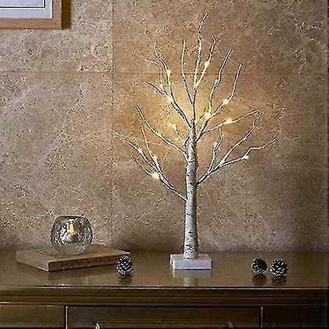 Árbol de Navidad blanco con luces, mini árbol de ramas de abedul, adorno con 24 LED blancos cálidos, funciona con pilas, decoración de mesa para Navidad (60 cm/2 pies) (1/4)