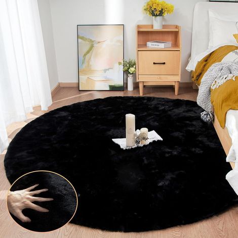 Teppich Fellteppich Kunstfell waschbar 180 cm (Rund) Schwarz (1/5)
