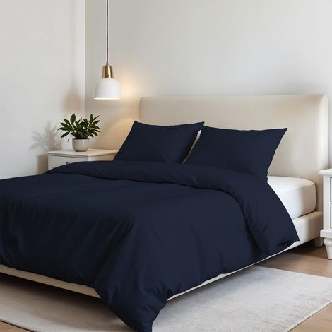 Housse de Couette Set, Bleu foncé, Double, Microfibre (1/5)