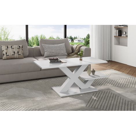 Table basse en MDF blanc brillant 100 x 48 x 45 cm, rectangulaire, charge 10 kg (1/5)