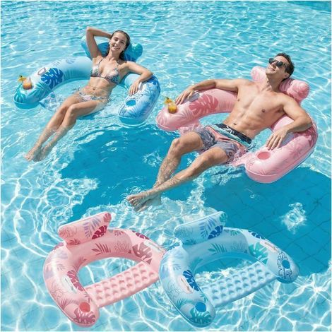 EcoFurnix - Set di 2 Poltrone Gonfiabili da Piscina, 119 x 86 cm Gonfiabili per Adulti con Porta-Bicchieri e Maniglia, Capacità 100 kg (1/5)