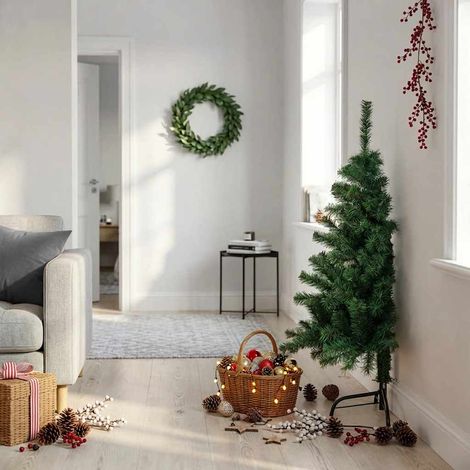 Medio árbol de Navidad artificial con soporte PVC verde 120 cm