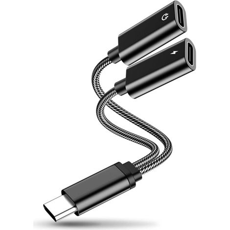 Adaptateur Double USB C 2 en 1, Chargeur et Casque Audio, Compatible avec Samsung, Huawei, Pixel, Câble TPE Robuste et Portable (Double USB C) (1/4)