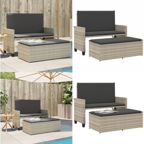 Gartenbank mit Kissen und Hocker Hellgrau Poly Rattan - Gartenbank - Outdoor Furniture - Lounge Set - Rattan Gartenmöbel - Gartenstuhl - Home & Living