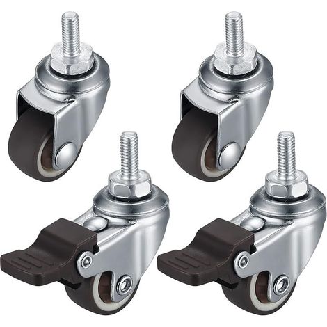 Lot de 4 petites roulettes pivotantes pour meubles, 25 mm, M6, avec frein, pivotantes à 360°, silencieuses, antidérapantes, avec filetage, pour meubles intérieurs et extérieurs (1/5)