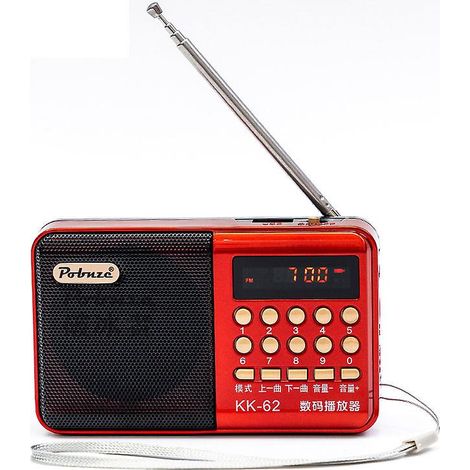 Radio portable rouge à ondes courtes avec support de carte TF (1/5)