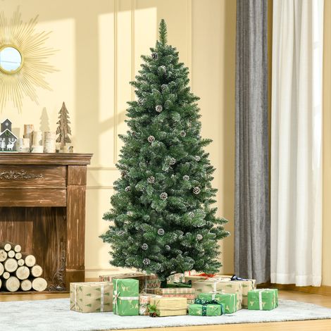 Albero di Natale artificiale, effetto neve, alto 180 cm, con 50 pigne, 718 rami e aghi, imitazione abete Nordmann, altamente realistico.