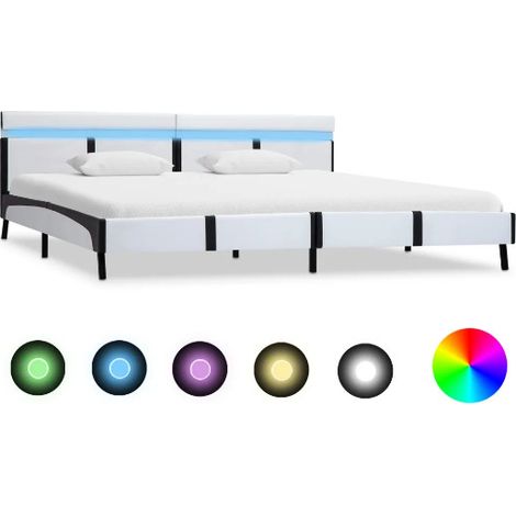 Lit adulte à LED simili cuir noir et blanc Mia 180x200 cm (1/5)