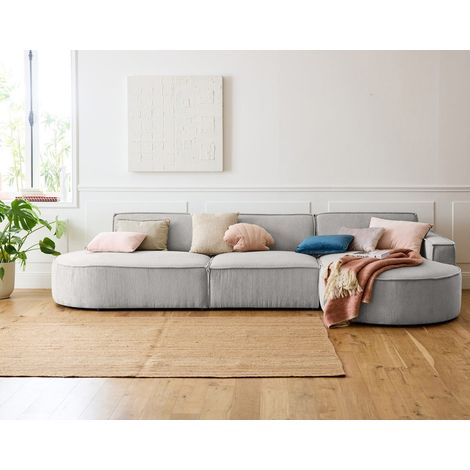 Spiaggia - ecksofa rechts - abgerundete form - 5 sitzplätze - aus cordstoff - hellgrau