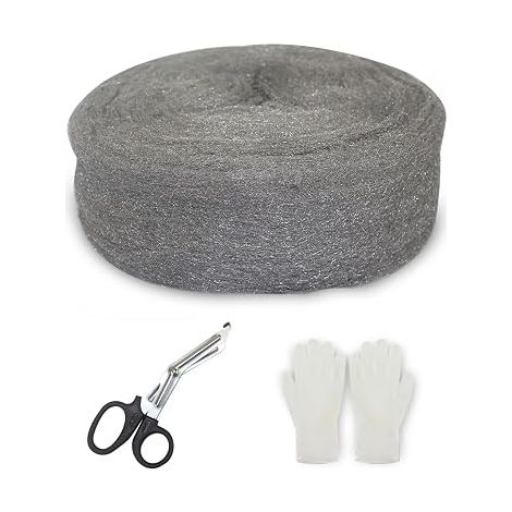 Iron Straw, 10 m, Anti-Rodent Steel Wool 0000 with Gloves, Scissors, Extra Fine Steel Wool for Cleaning Polishing Maintenance and Finishing of Wood, Glass (1/5)