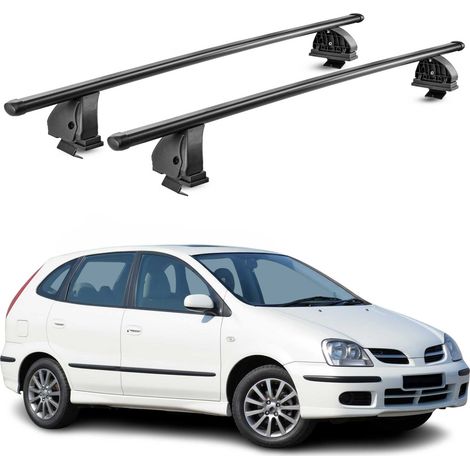 OMAC Stahl Dachträger Querträger Nissan Almera I Limo 1995-2000 – TÜV / DIN 75302:2019 – Abschließbar – Max. 75 kg – 2 Stangen – Schwarz (1/5)