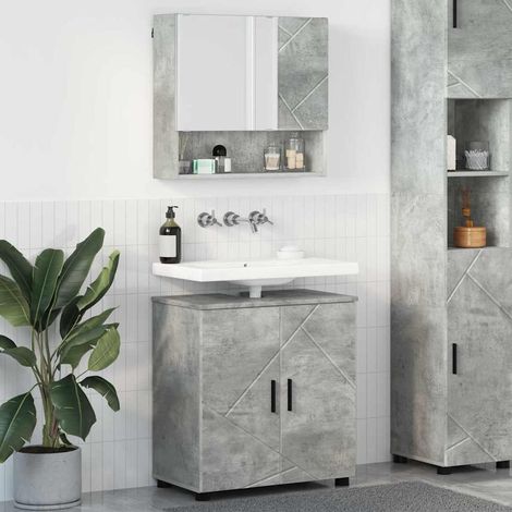 Badezimmermöbel-Set 2 pcs Beton Grau Holzwerkstoff & Metall