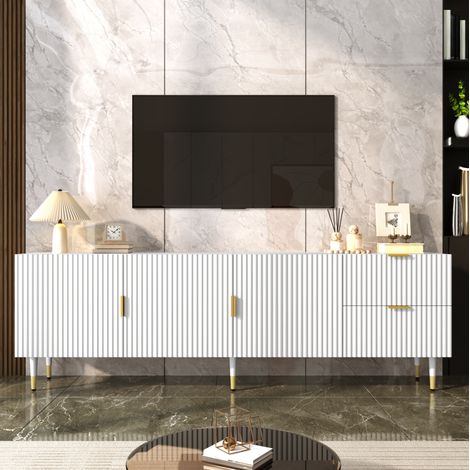 Mobile TV 170x35,5x55 cm in MDF e truciolare bianco, contenitore da soggiorno – MEUBLIV (1/5)