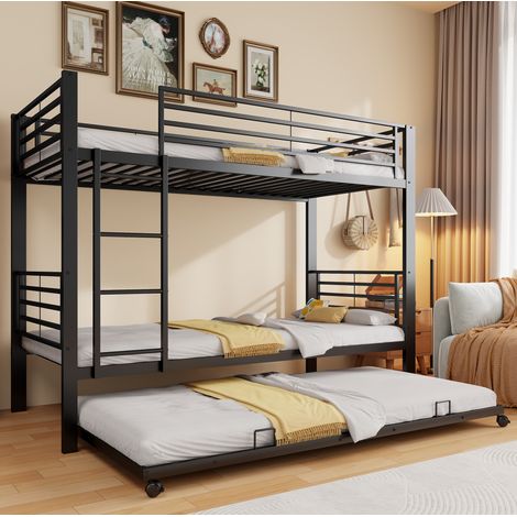 Litera 90x200 cm negra de metal con cama nido 90x190 cm para 3 personas (1/5)