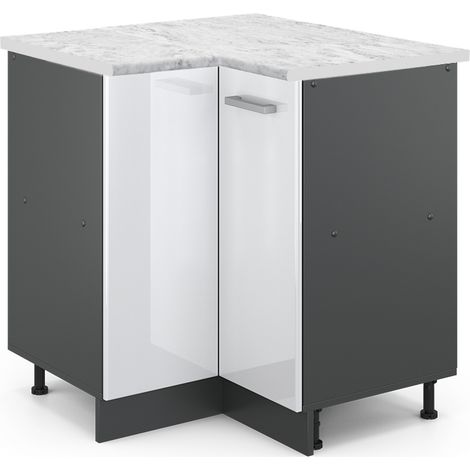 Mobile ad angolo cucina R-Line, Bianco lucido, 75.6 cm PL Marmo, Vicco