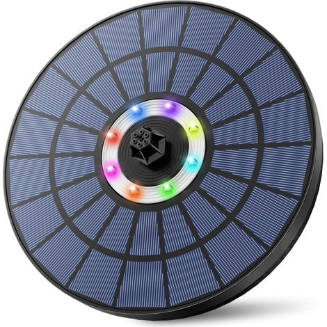 5,5-W-Solarbrunnen für den Außenbereich mit farbigen LED-Leuchten, integriertem Akku und 7 Düsen für kleine Teiche, Vogeltränken, Aquarien und als Gartendekoration