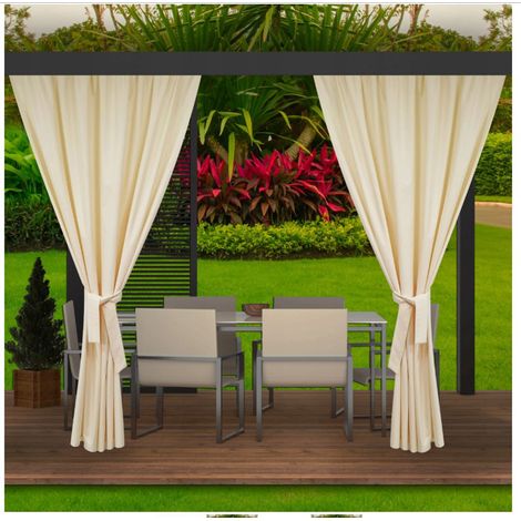 Setgarden – Rideaux d'extérieur 2x 155x200cm en polyester beige – Imperméables pour pergola – Tunnel de fixation pour installation facile