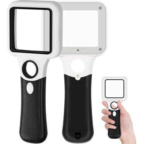 Paquete de 2 lupas compactas con luz, lupa pequeña portátil iluminada de 45X y 5X, para leer letra pequeña, para personas mayores. (1/5)