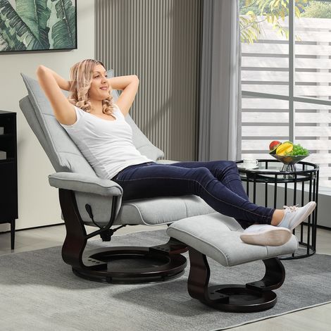 Fauteuil inclinable avec repose-pieds, pivotant, aspect velours, dossier réglable, jusqu'à 150 kg, gris (1/5)