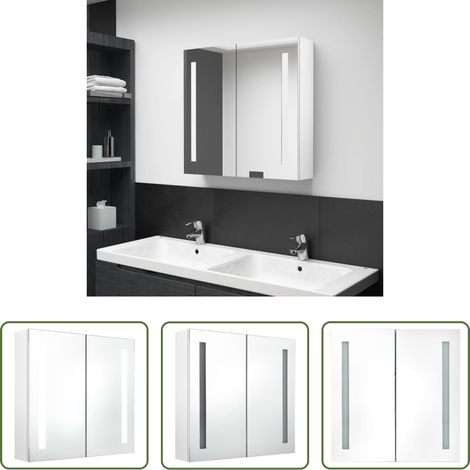 vidaXL Badezimmer-Spiegel -  LED-Spiegelschrank fürs Bad Glänzend Weiß 62x14x60 cm (1/5)
