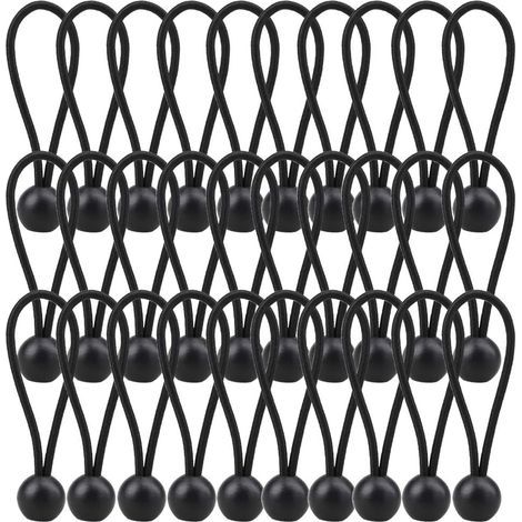 30er-Pack Bungee-Bälle, schwarze Bungee-Bälle, robuste und strapazierfähige Planen-Bungee-Seile, wetterbeständige Spanngurte, 4 mm dick – für Camping, Zelte, Ladung, zum Befestigen von Kabeln und Schl (1/4)