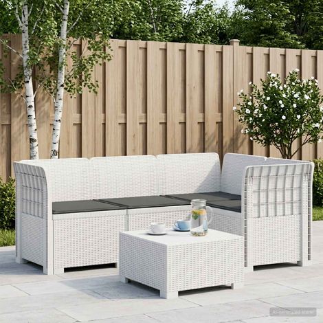 vidaXL Canapé de jardin 4 places avec coussins aspect rotin PP Blanc (1/5)